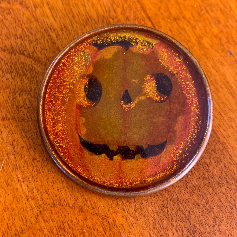 Vintage Halloween Sparkling Pumpkin Brooch Pin Handmade Moonlight & Roses